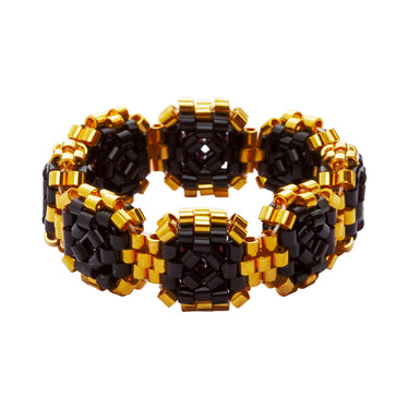 Anillo Diamantes Cuadrados Dorado Ajustable Negro